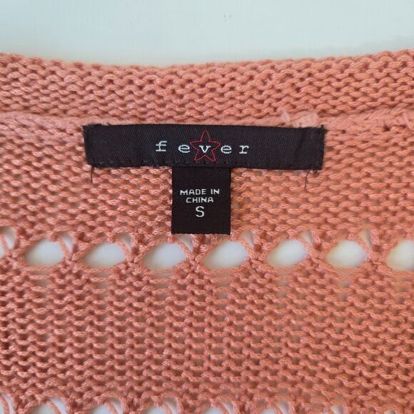 Fever Terracotta Shell Open Knit Crochet Top Small Boho Fringe Hem NWT - Picture 8 of 12